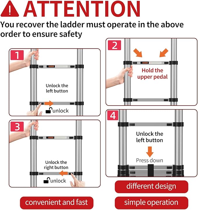 Telescoping Ladder,10.5FT Aluminum Multi-Purpose Collapsible Ladder with Stabilizers and Hooks,Jiashche Portable Extension Ladder for RV or Outdoor Work Silver,330lb Max Capacity