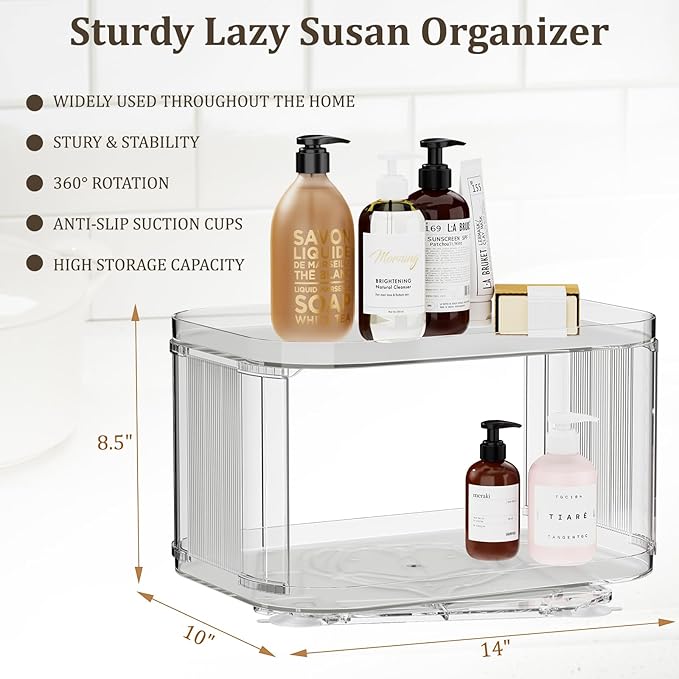 2-Tier Lazy Susan Turntable Organizer for Cabinet/Countertop/Pantry/Bathroom/Coffee Bar, 12.8''Lazy Susan 360°Rotating Storage, Max Weight The Top Holds Up to 26lb (1Pack)