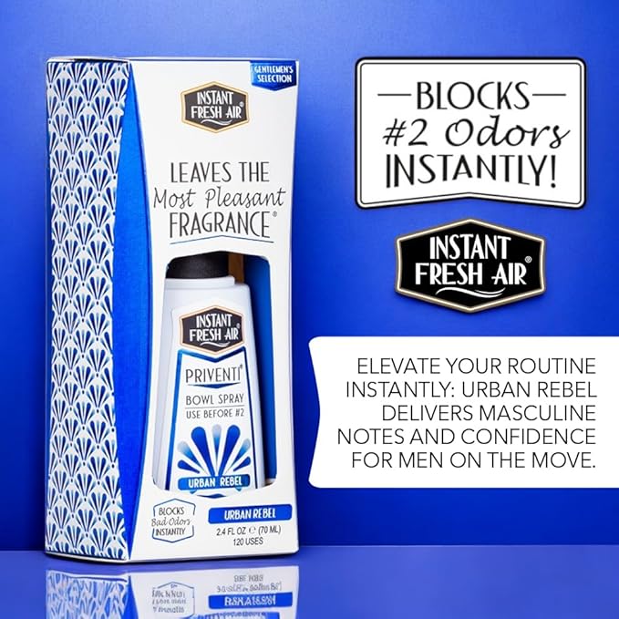 Signature PRIVENTI for Men Toilet Spray Urban Rebel Scent Bathroom Spray with Noxban Technology Odor Elimination, Travel Size Long-Lasting Freshness for Home, Travel or Work 2.4 Oz. -INSTANT FRESH AIR