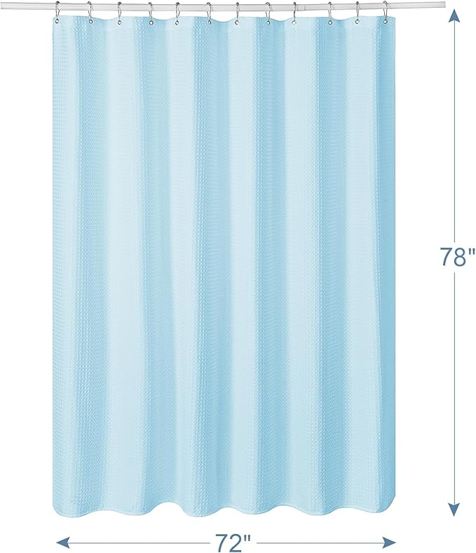 AmazerBath Waffle Shower Curtain, Baby Blue Shower Curtain Fabric Long with Waffle Weave, Heavy Duty 240 GSM, Hotel Quality Bathroom Shower Curtains, 72 x 78 Inches