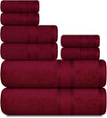 Casa Lino Bath Towel Set of 8 (2 Bath Towels, 4 Wash Cloths & 2 Hand Towels for Bathroom) - 100% Cotton - Highly Absorbent & Quick Dry - Guest Room Essentials for Bathroom Set - (Burgundy)