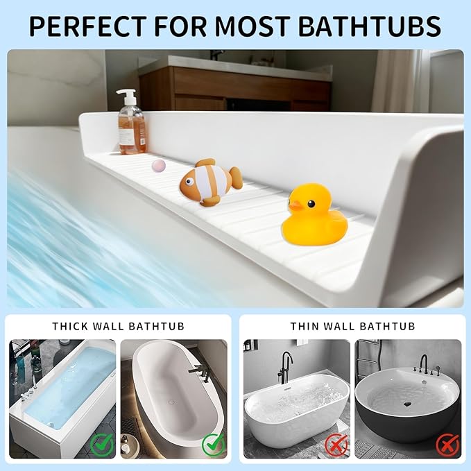 Splash Guard for Bathtub, Bathtub Splash Guard with 11 Suction, Tub Splash Guard Kids Cups Foldable, Effectively Prevents Water Splashes, Keeping Your Bathroom Dry, 2.62-FT (Greyish-White)
