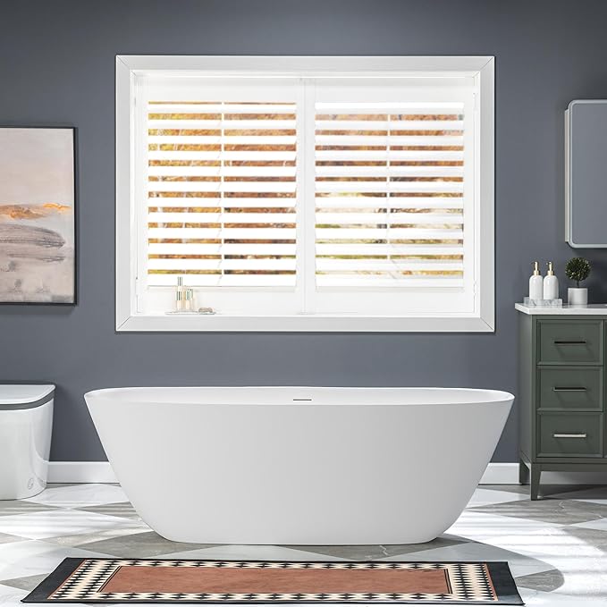 WOODBRIDGE 67" L x 32-5/8" W Luxury Contemporary Solid Surface Stone Resin Freestanding Bathtub in Matte White