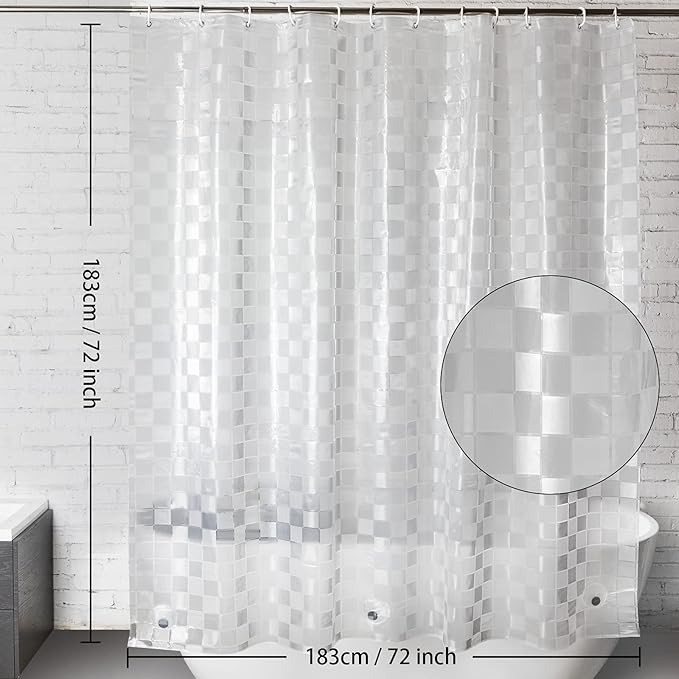 WELTRXE EVA Shower Curtain Liner 72x72 Inch 8G Heavy Duty Clear Shower Liner with Design, Plastic Shower Curtains for Bathroom Bathtub, Shower Stall, 3D Frosted Square Pattern, 3 Magnets