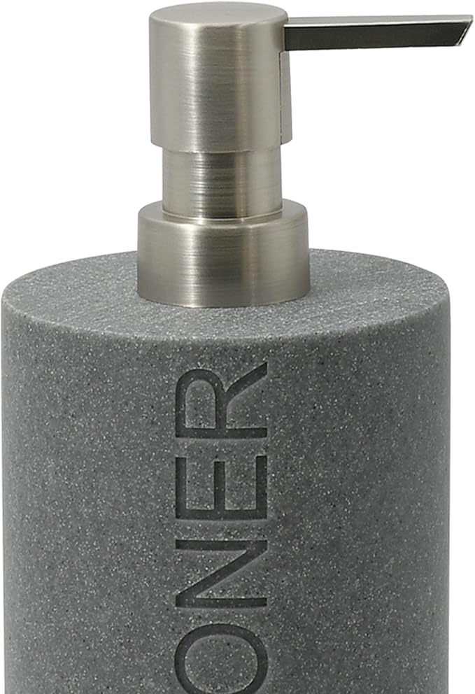 Resin Neutral Gray Sandstone Conditioner Engraved Bottle Refillable Pump Dispenser, Durable Waterproof Resin Construction for Bath, Shower - Gray Sandstone Satin Nickel Pump