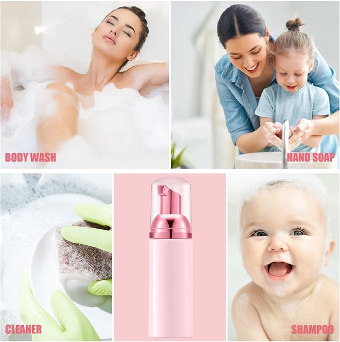 Lil Ray 2 Oz Empty Light Pink Foam Pump Bottle, Travel Foamer Soap Dispenser for Lash Shampoo, Hand Soap, Foaming Cleaner(Rose Red Pump, 12 PCS)