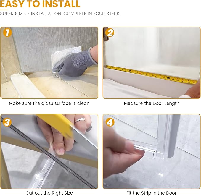 Bathroom Shower Glass Door Bottom Seal Strip, 2PCS 36 Inch Long Clear PVC Seal Strips for 5/16"(8mm) Thick Framless Glass Door Panel