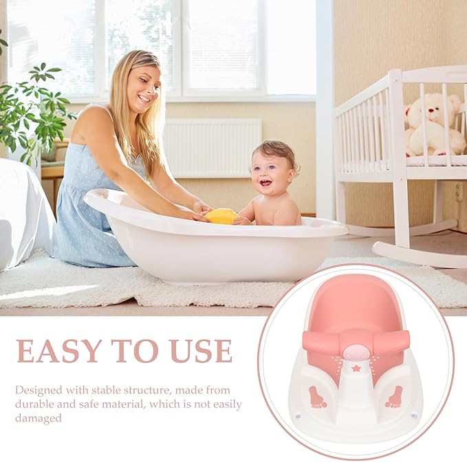 Bath Seat with Suction Cups for Stability Non-Slip Shower Chair Comfortable Sit-up Support Bathtub Seat for Newborns and Boy Girl Bathing Essential in Pink