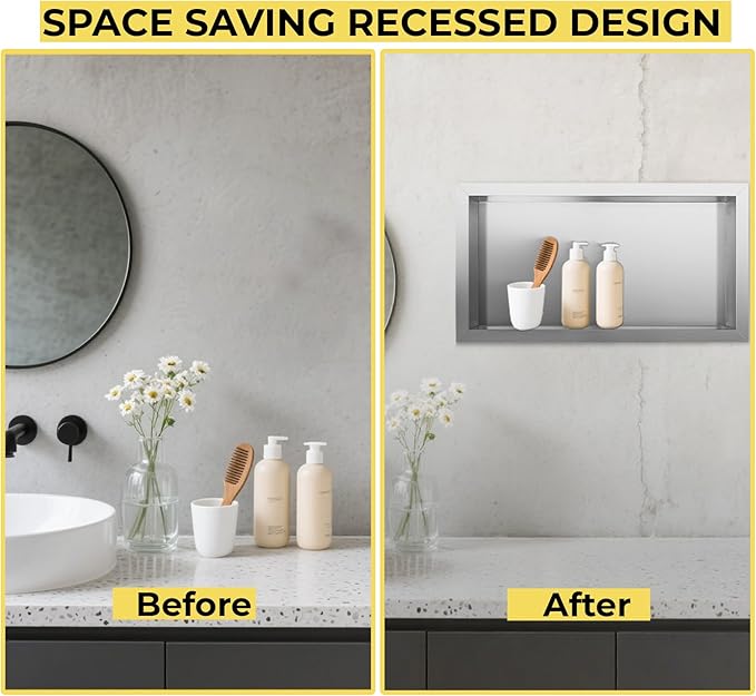 Stainless Steel Shower Niche No Tile Needed Recessed, 24" x 12" Recessed Wall Niche Shelf for Bathroom Storage Silver