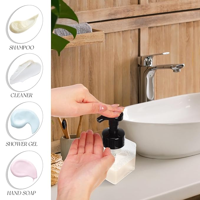 Domensi 24 Pcs Foam Pump Bottle Foaming Soap Dispenser Empty Travel Foaming Dispenser 8.5 oz Refillable Hand Soap Plastic Pump Bottle Travel Clear Container for Bathroom Vanities (Black)