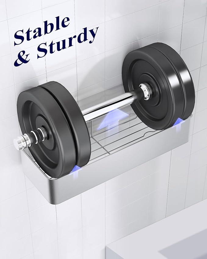 Kitsure Shower Caddy - 2 Pack Adhesive Shower Organizer, Rustproof Metal Shelves, No-Drill Bathroom Organizers and Storage, Silver Grey, Large