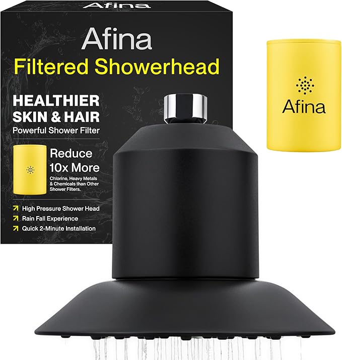 Afina Filtered Shower Head - Water Softener Showerhead with KDF-55 Filter for Hard Water - High Pressure Rain Fall Experience - Universal Fit - Matte Black