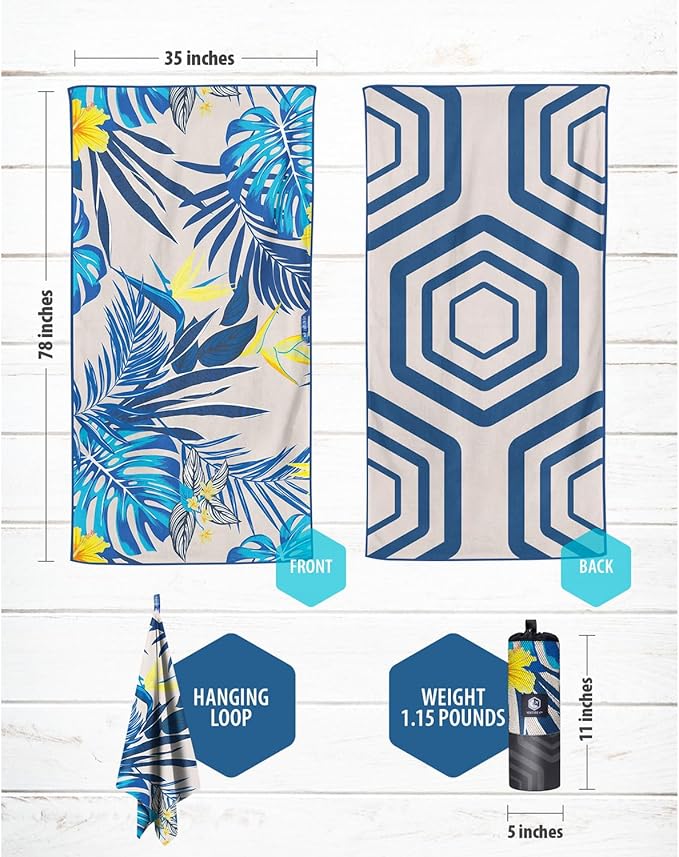 VENTURE 4TH Microfiber Beach Towel: Quick-Dry, Compact, Sand-Free, Absorbent, Sandproof and Lightweight - Perfect for Camping, Beach, and Roadtrips (Hibiscus Design | 35x78 inches)