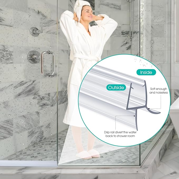 POZIA Clear Frameless Glass Shower Door Bottom Seal | Shower Door Sweep for Leak-Proof, Quick Installation to Create Reliable Water Barrier (2PACK-1/2in-23mm Gap)