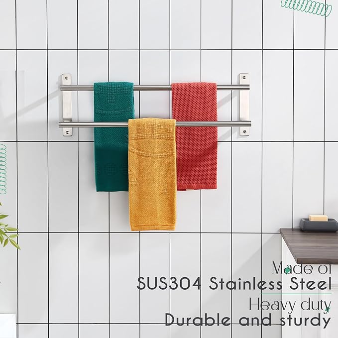KOKOSIRI 20 Inch Bath Towel Bars Double Towel Racks Bathroom Towel Holder Towel Storage Towel Shelves Wall Mount Stainless Steel Brushed Nickel B5010BR-L20