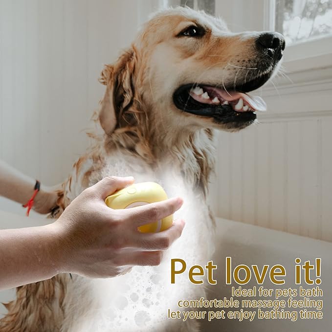 Pet Bath Brush Dog Baths Brush Shampoo Dispenser Soft Silicone Dog Bathing Brushes Dogs Shampoo Brushes scrubbers for Cats and Dogs Shower Brush Grooming (Yellow)