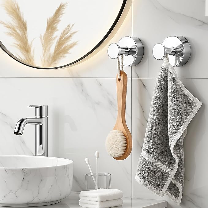 BKV Suction Cup Hooks for Glass Window,Removable Shower Hooks for Inside Shower,Metal Towel Hooks for Bathrooms,2 Pack(Mirror)