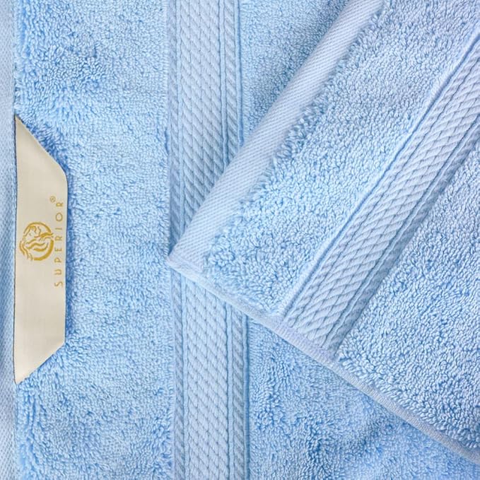 Superior Egyptian Cotton Pile Hand Towel Set of 4, Ultra Soft Luxury Towels, Thick Plush Essentials, Absorbent Heavyweight, Guest Bath, Hotel, Spa, Home Bathroom, Shower Basics, Light Blue