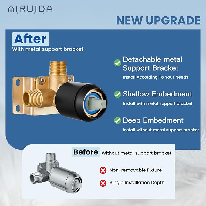 Airuida Shower Faucet Set and Handle Set Single Function Shower Trim Kit Ceiling Mount Rainfall Shower System with Male Threads and Rough-in Valve 12 Inch Square Shower Head Matte Black