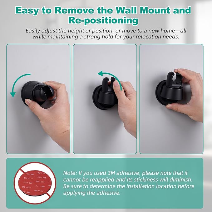 Hibbent 2 Pack Vacuum Suction Cup Shower Head Holder, Removable Shower Head Bracket, Height Adjustable Wall Mount ABS Plastic Suction Holder for Handheld Showerhead, Matte Black