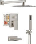 Shower System with Tub Spout, All Metal Tub Shower Faucet Set with 10" Rain Shower Head and Handheld Spray combo, Wall Mounted Tub Shower Systems with Valve and Trim Kit, Brushed Nickel