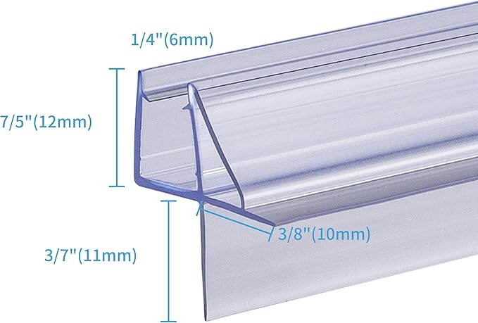 Shower Door Bottom Seal 2-Pack 1/4" x 36" Frameless Glass Shower Door Seal Strip Stop Leaks and Create a Water Barrier Replacement Shower Cubicle Screen Seal Strip