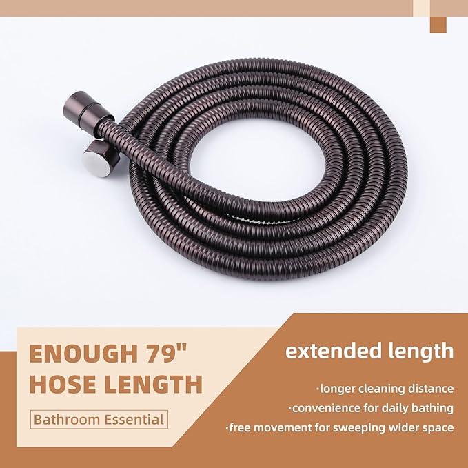 Angle Simple Handheld Shower Hose Replacement G 1/2 Thread Type, Stainless Steel Flexible Shower Head Hose Extra Long, 79 Inches, Oil Rubbed Bronze