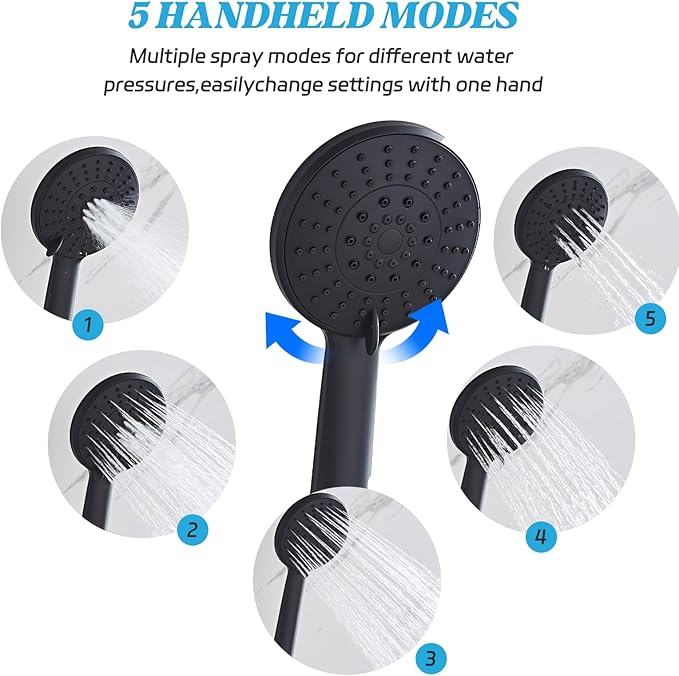 Shower Head 8'' High Pressure Rainfall, Handheld Shower Combo with 11'' Extension Arm, 5 Spray, Anti-leak Luxury Premium Quality, Rainfall Shower Head with Handheld Spray Combo, Rose Gold