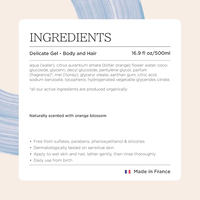 MINOIS PARIS Baby Wash and Shampoo | Gentle Baby Body and Hair Wash with Orange Blossom & Honey | Natural Toddler Shampoo for Sensitive Skin | Made in France 500ml