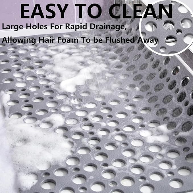 Casa and Beyond Shower Mat,Non Slip Bath Mat and Shower Mat with Suction Cups and Drain Holes,Bathroom Mat Easy to Clean Soft Machine Washable,Bathtub Mat Easy Dry&Cut (Gray,28" x 28"(Rectangular))