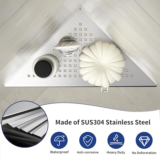 Corner Shower Shelves, 10" Brushed 304 Stainless Steel Recessed Shelf for Bathroom, Grout in Shelf for Tiled Wall, 2 Pack