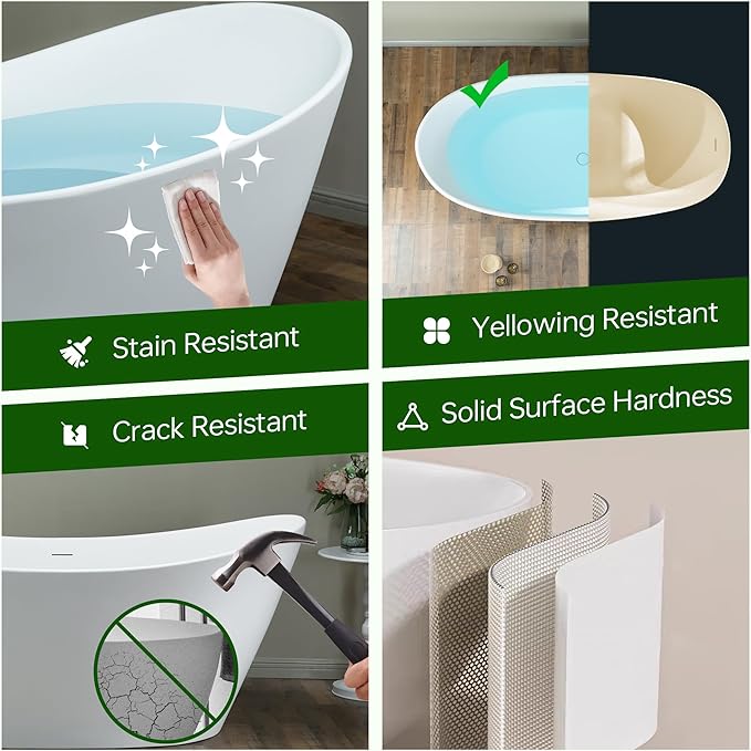 WOODBRIDGE 67 in. x 31.5 in. Stone Resin Luxury Contemporary Solid Surface Freestanding Bathtub in Matte White