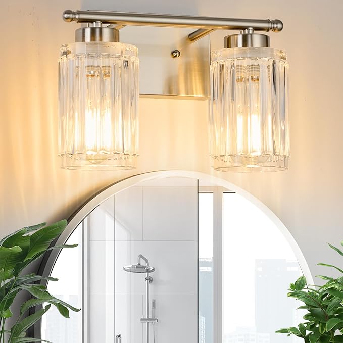 2 Light Bathroom Light Fixtures Modern Brushed Nickel 12 Inch Vanity Lights for Bathroom Lighting Fixtures Over Mirror with Thickened Glass Shade for Cabinet Mirror Bedroom Hallway