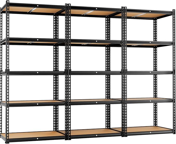 LEVELEVE 5-Tier Storage Shelving Unit, 2020 lbs Capacity, Heavy Duty Adjustable Metal Utility Shelf, 35" L x 16" W x 73" H for Garage, Kitchen, Pantry, Basement, Bathroom, Laundry, 3 Pack