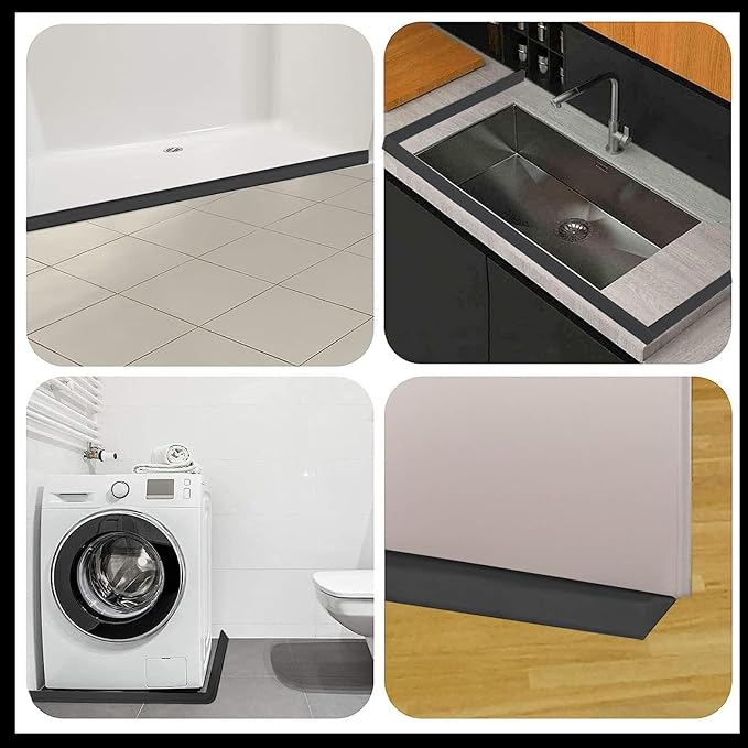 Raycity Shower Threshold Water Dam Barrier,Shower Door and Kitchen Water Strip Dam Shower Guard for Dry And Wet Separation Caulk Seal Strip Edge Trim(39Inches/Black)