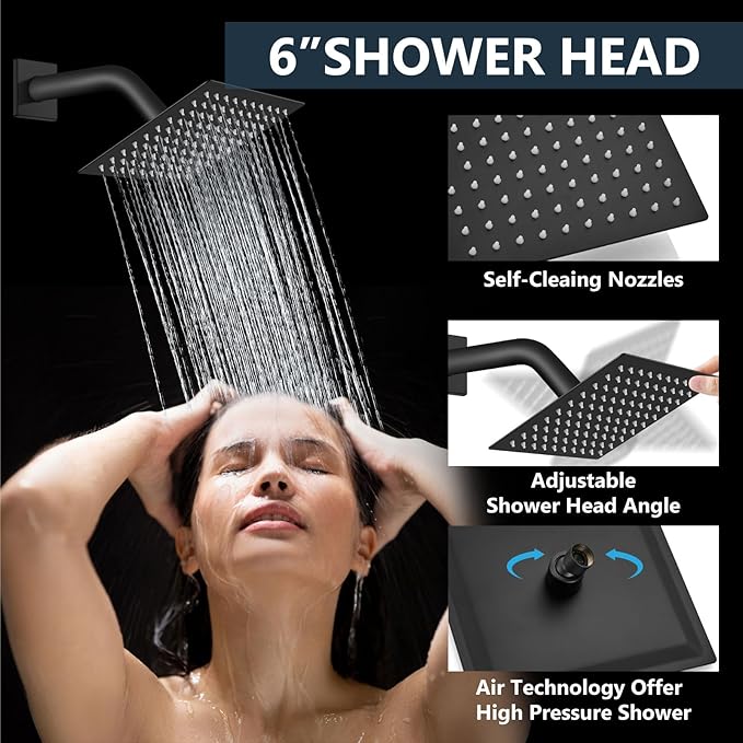 Aolemi Shower Faucet Set Ceiling Mount Shower System Rough-in Valve and Shower Trim Kit 10 and 6 Inch Dual Shower Head 2 in 1 Handheld Spray Push Button Diverter Matte Black