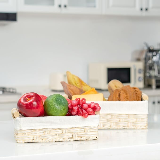GRANNY SAYS Gray Wicker Baskets, Decorative Baskets for Shelves, Basket Organizer with Handles, Small Wicker Baskets for Organizing, Toilet Paper Baskets for Organizing, Set of 2