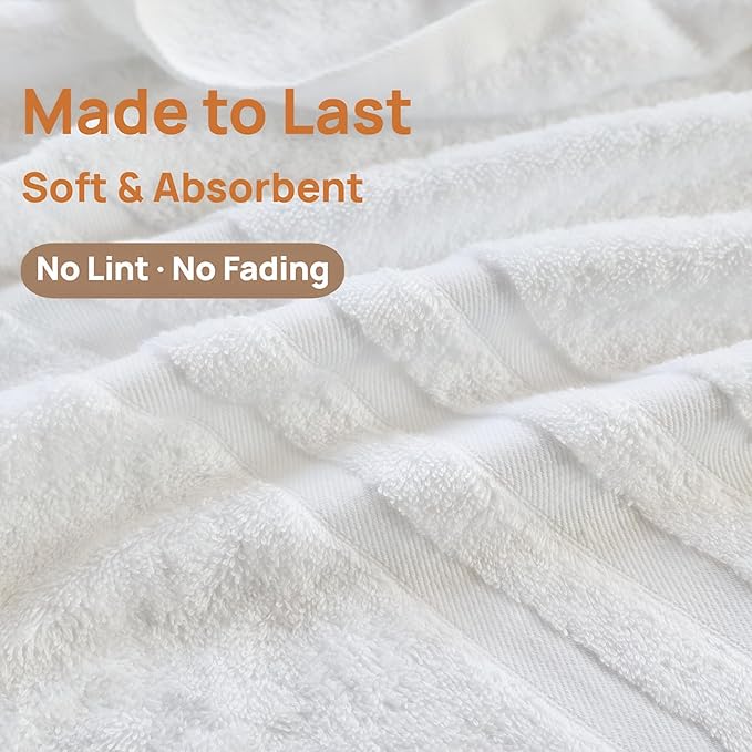 Bath Towel Set 4 Pack – 30×60 Large Cotton Towels, Soft, Thick & Highly Absorbent Bathroom Towels for Home, Spa, Gym (White, 30×60)