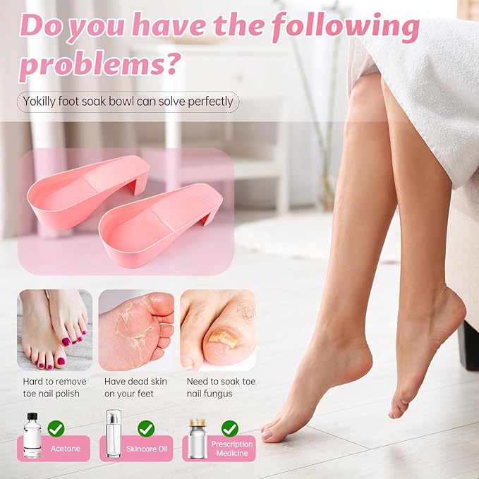 Yokilly Toe Nail Soaking Bowl, 2 PCS Toenails Soak Off Bowl, Shoe Design Foot Bath Soak Tub Bowl, Acetone Proof Pedicure Foot Spa Nail Soaker Bowl(Pink)