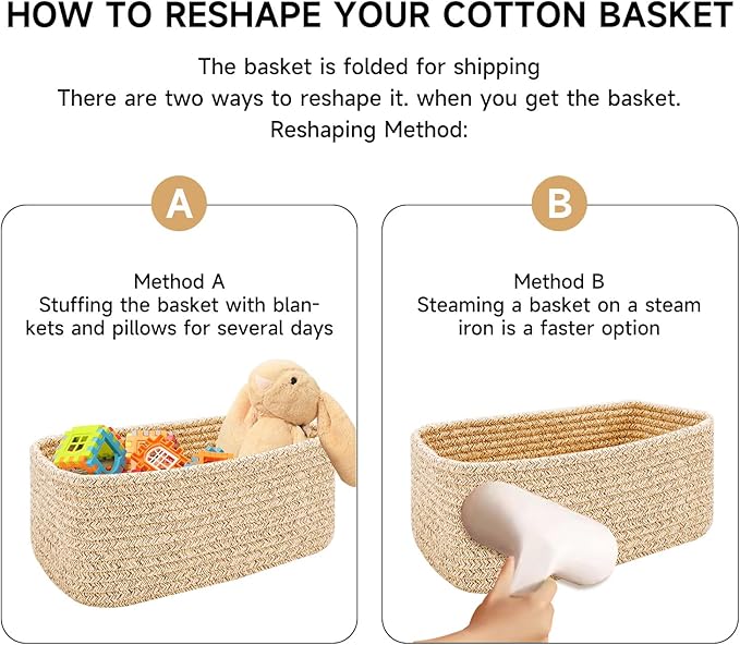 Small Storage Baskets for Organizing | Closet Organizer Bins | Shelf Toy Basket | Woven Rope Baskets | Cube Decorative Box | Shallow Basket | 11.5x7.5x4.7” | 4 Packs Dark Gray