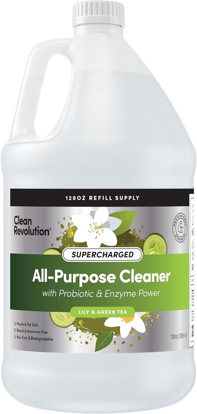 Clean Revolution SuperCharged All Purpose Cleaner, Non-Toxic, Eco-Friendly & Plant-Based, Ready to Use, Lily & Green Tea, 128 Fl Oz