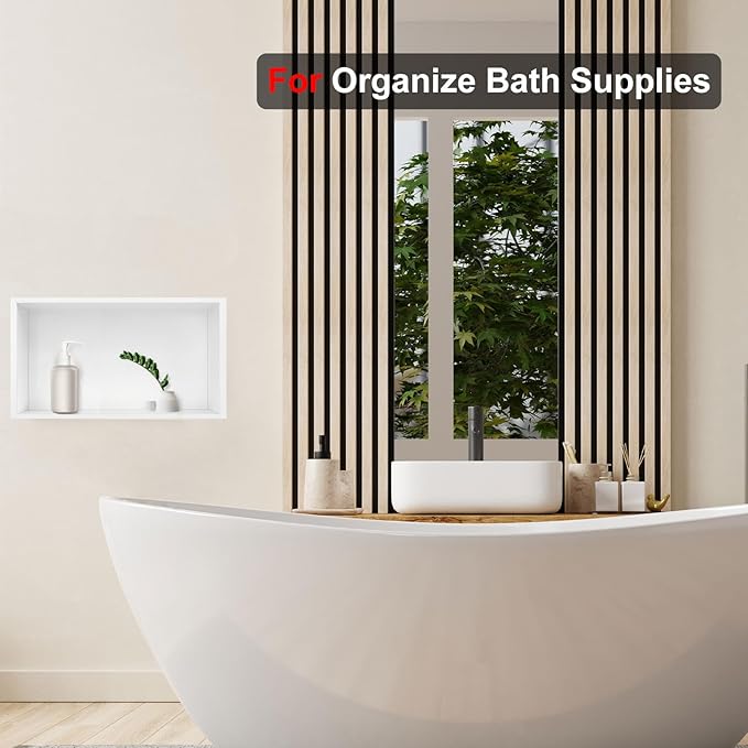 Shower Niche,12 * 24 Stainless Steel Elegant Bathroom Niche, No Tile Needed Recessed Shower Shelf Organizer for Storage,Warm White