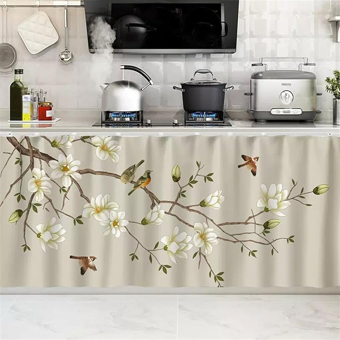 SK Studio Short Curtains for Kitchen, Cabinet Shelf Dust-Proof Blackout Tier Cafe Curtain Under Sink Skirt for Bathroom Laundry Room Style 12, 27.6" W x 27.6" H