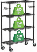 Storage Wire Shelving with Wheels 4-Tier Heavy Duty Garage Shelves Unit Metal Rolling Adjustable Organizer Rack Steel Wire Industrial Shelving for Kitchen Garage Pantry Office Bathroom