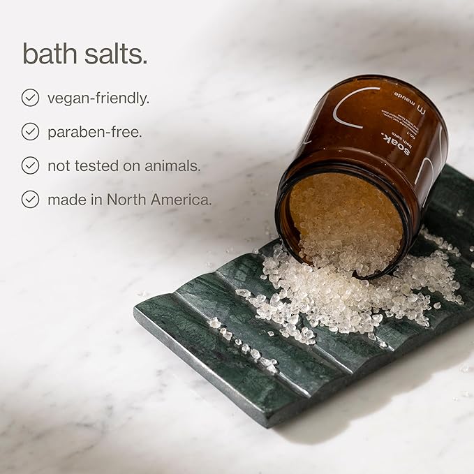 Maude Soak No. 1 - Nourishing Mineral Bath Salts - Hand-Harvested Dead Sea Salt with Magnesium & Potassium Chloride - Soften & Rejuvenate Skin - Notes of Amber, Cedar Leaf & Clove (8 oz)