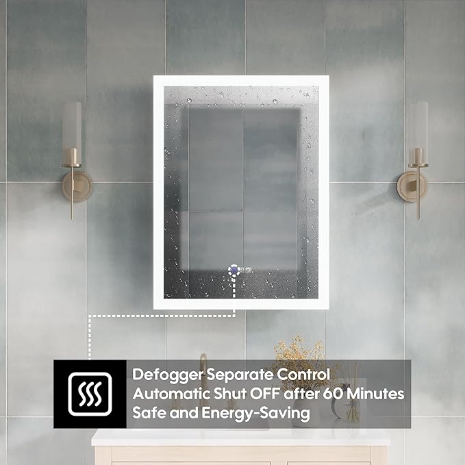 WELLFOR 24 x 32 Inch LED Medicine Cabinet with Lights, 3X Magnification Makeup Mirror, Bathroom Vanity Mirror Cabinet with Storage, Anti Fog, Surface or Recess Mount, Right Opening Door