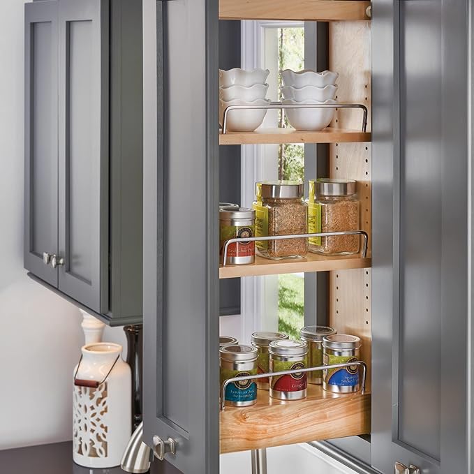Rev-A-Shelf 5" Pullout Kitchen Cabinet Storage Organizer w/Soft-Close, Wood Construction with Extra Durability, 448-BBSCWC-5C