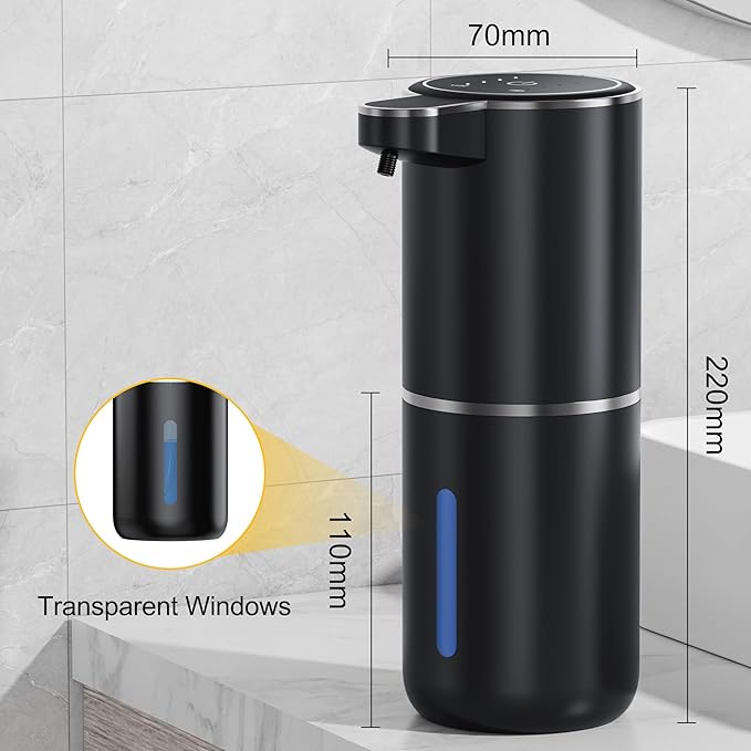 Automatic Soap Dispenser Touchless,Liquid Soap Dispenser 4-Level Adjustable Hands-Free Wall Mount Soap Dispensing for Bathroom and Kitchen Black