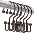 Titanker Shower Curtain Hooks Bronze, Minimalist Simple Double Glide Shower Curtain Rings, Rust Proof Metal Shower Hooks Rings for Bathroom Shower Rods Curtains, Set of 12 Hooks