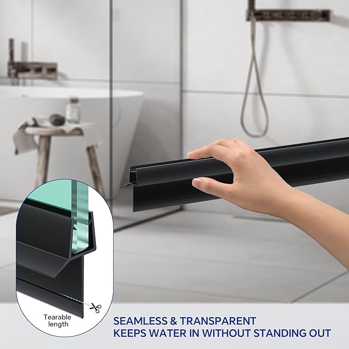 2-Pack Frameless Shower Door Bottom Seal (3/8" X 39") Clear Glass Seal Strip Shower Door Sweep - Stop Shower Leaks, Black